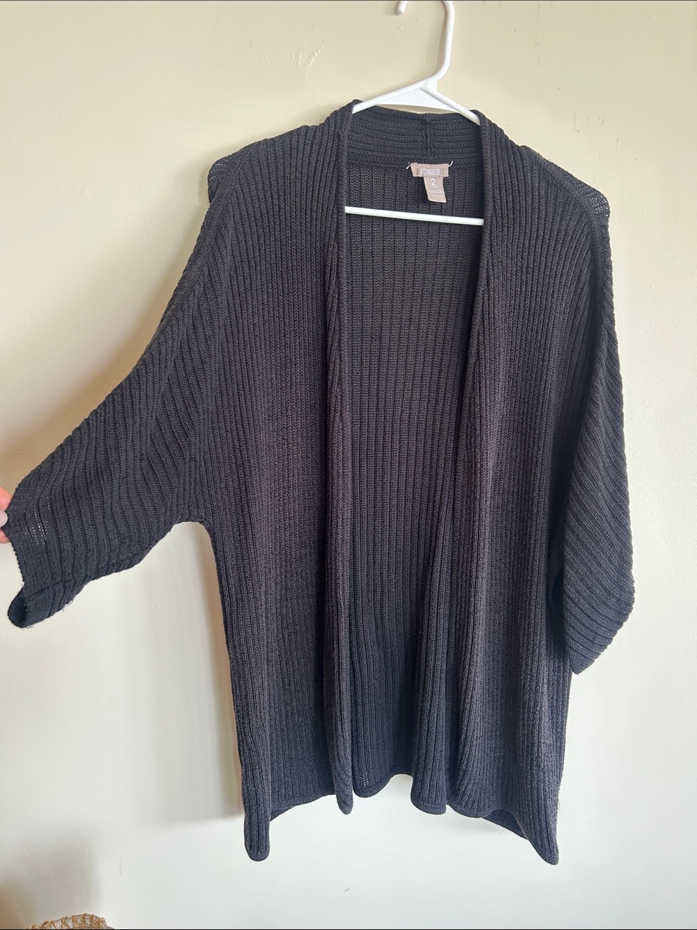 Chico's Black Open-Front Ribbed Cardigan
